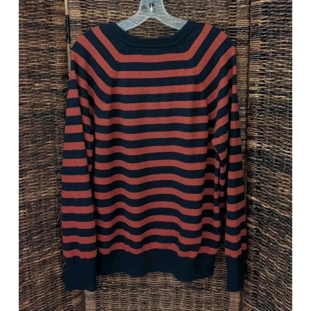 Banana Republic Cotton Cashmere Sweater Large Striped Crew Neck Academia Preppy